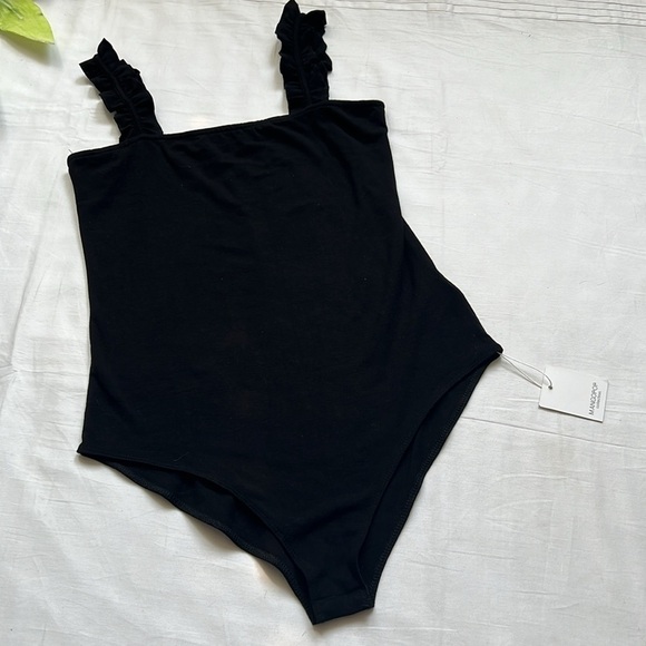 NWT MangoPop Square Neck Ruffle Strap Stretchy Tank Top Bodysuit - Picture 5 of 11